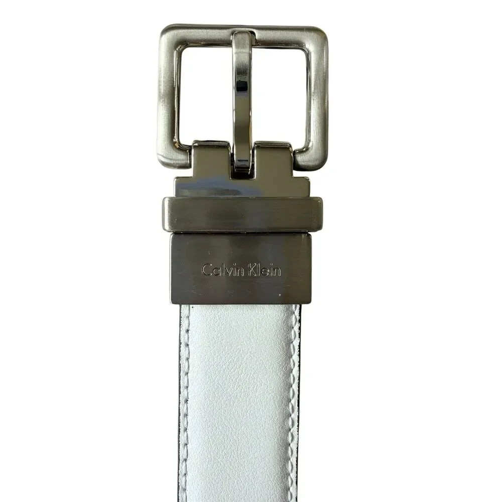 Calvin Klein Reversible Leather Belt Black White Silver Buckle Size Small 641732
